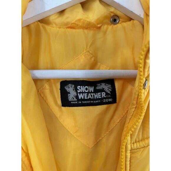 Snow Weather Vintage Puffer Coat Womens 20W Yellow Zip Hooded Nylon Insulated - Picture 3 of 16